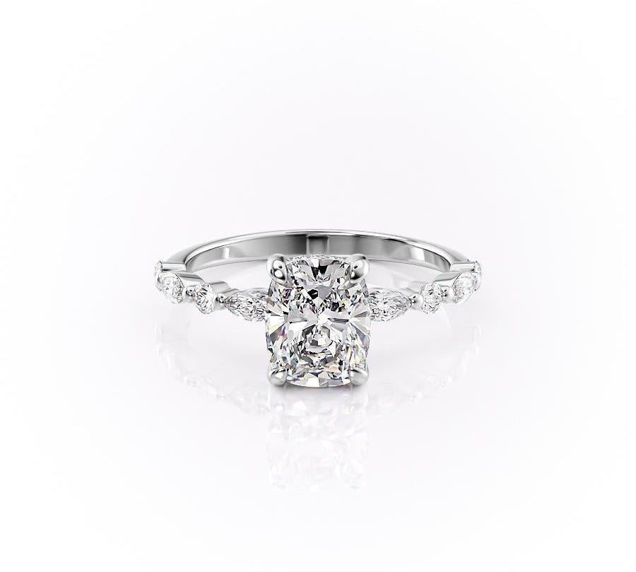 2.0 CT Elongated Cushion Cut Solitaire Hidden Halo/ Dainty Pave Setting Moissanite Engagement Ring 10