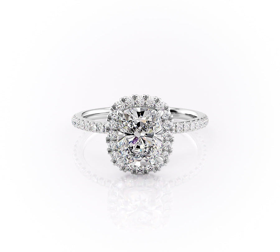2.0 CT Elongated Cushion Cut Halo Pave Setting Moissanite Engagement Ring 10
