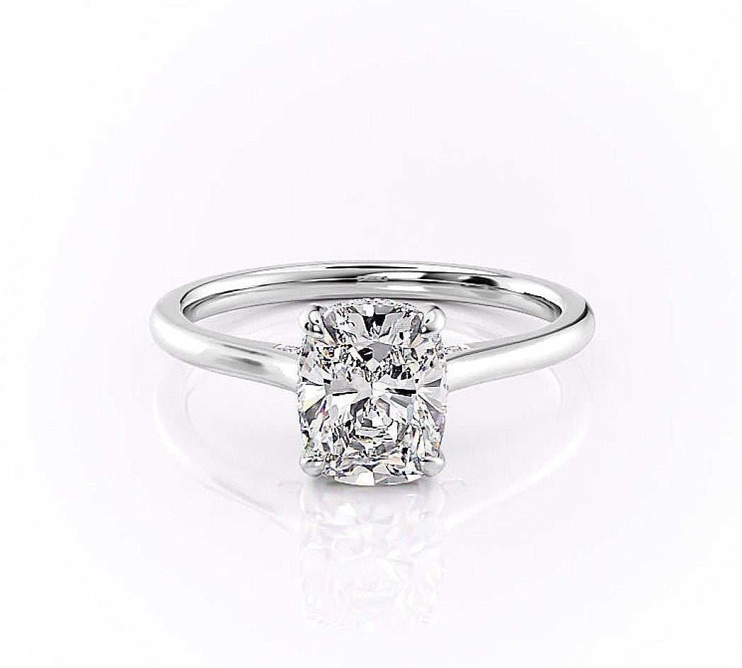 2.0 CT Elongated Cushion Cut Solitaire Hidden Halo Setting Moissanite Engagement Ring 10