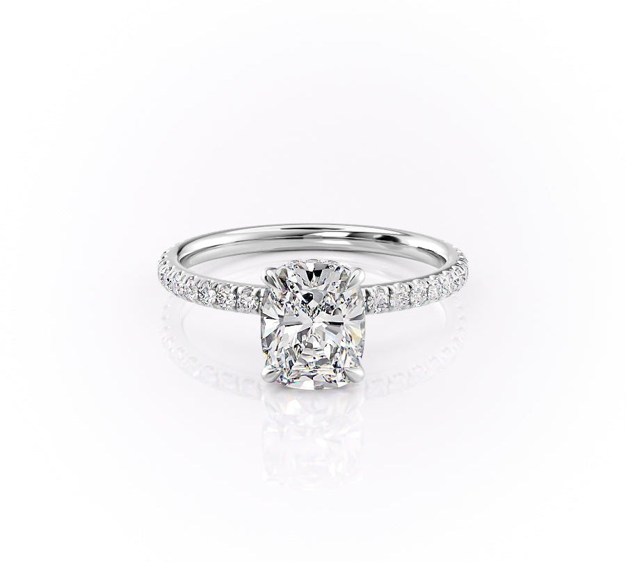 2.0 CT Cushion Cut Hidden Halo Pave Setting Moissanite Engagement Ring 9