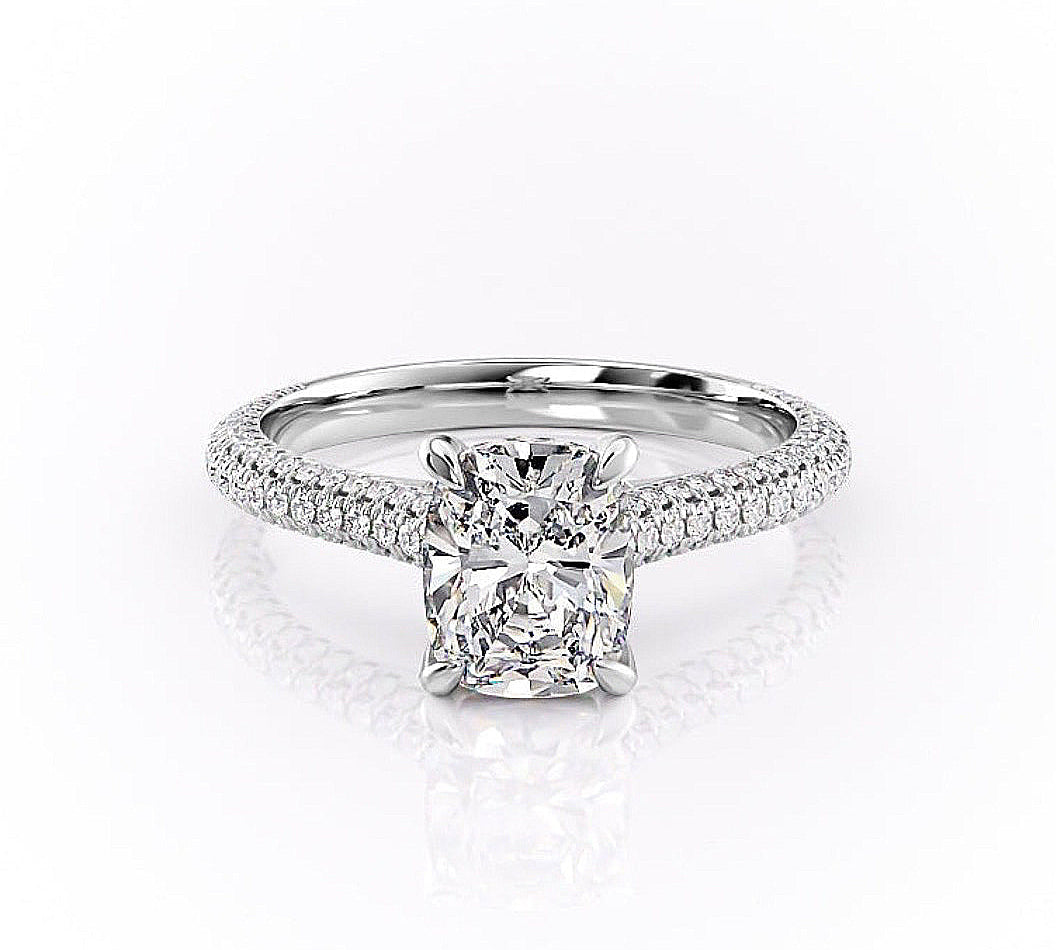 2.0 CT Elongated Cushion Cut Hidden Halo Triple Pave Moissanite Engagement Ring 10