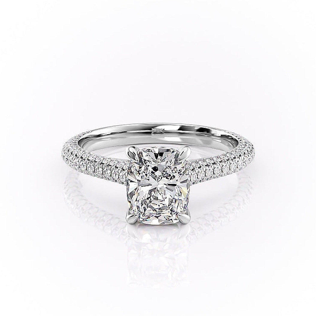 2.0 CT Elongated Cushion Cut Hidden Halo Triple Pave Moissanite Engagement Ring 10