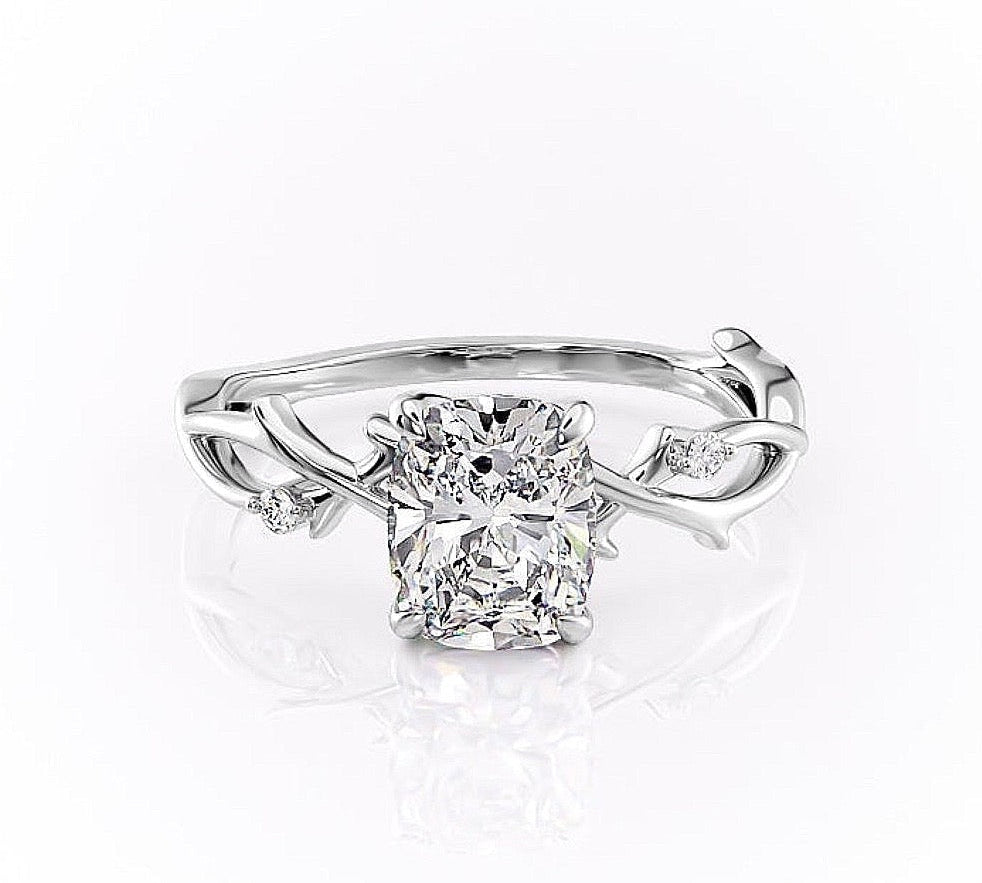 2.0 CT Elongated Cushion Cut Solitaire Twig Style Moissanite Engagement Ring 10