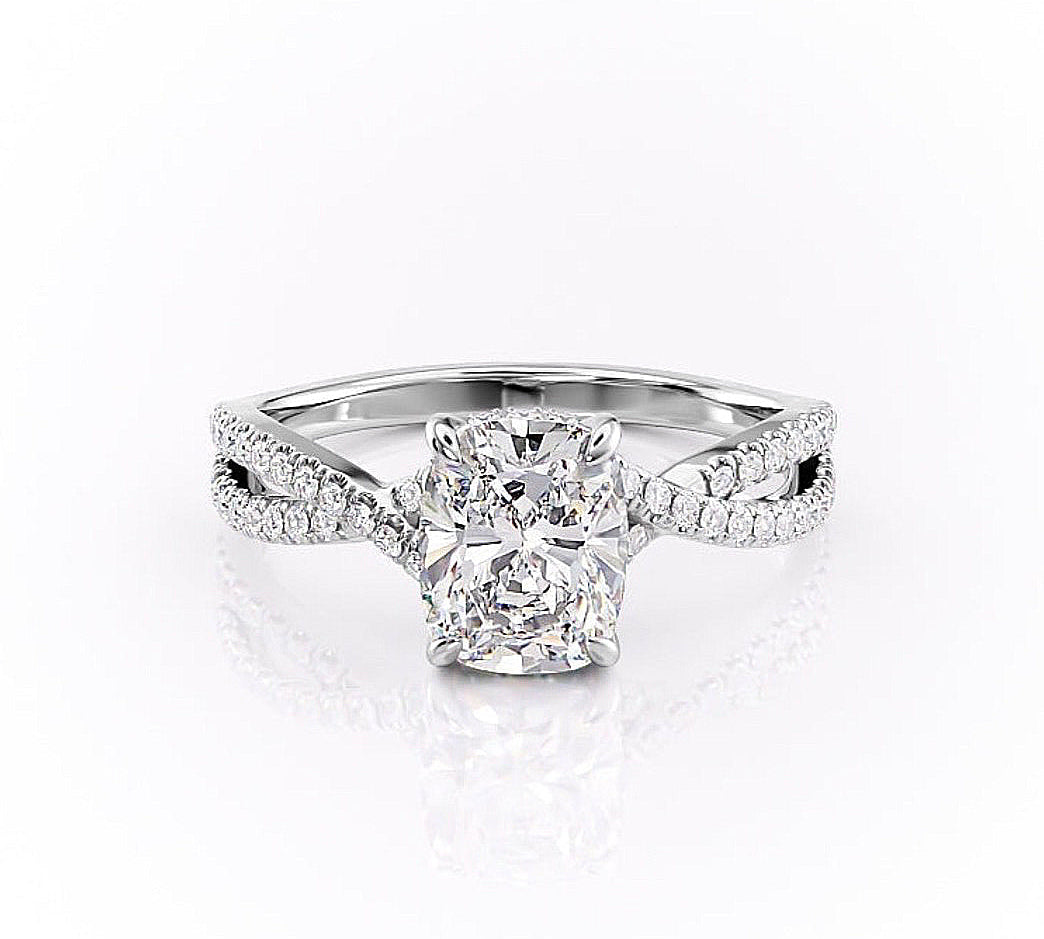 2.0 CT Elongated Cushion Cut Solitaire Split Shank Style Moissanite Engagement Ring 10