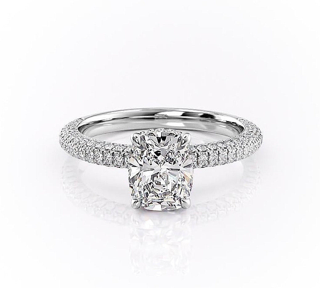 2.0 CT Elongated Cushion Cut Hidden Halo Triple Pave Moissanite Engagement Ring 10