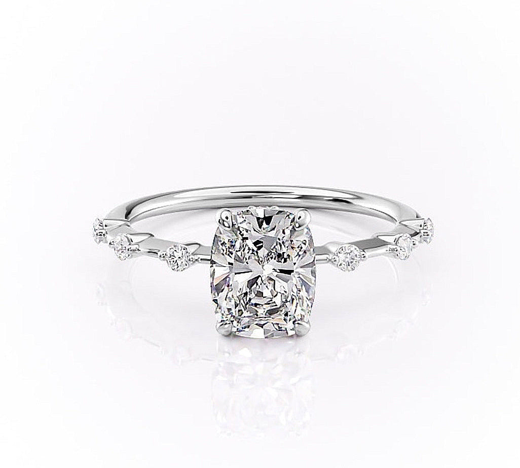 2.0 CT Elongated Cushion Cut Solitaire Dainty Pave Moissanite Engagement Ring 10