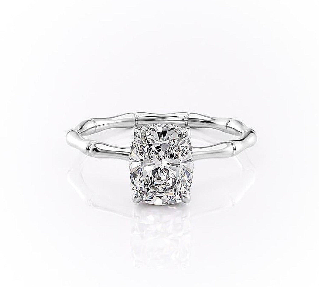 2.0 CT Cushion Cut Solitaire Hidden Halo Setting Moissanite Engagement Ring 10