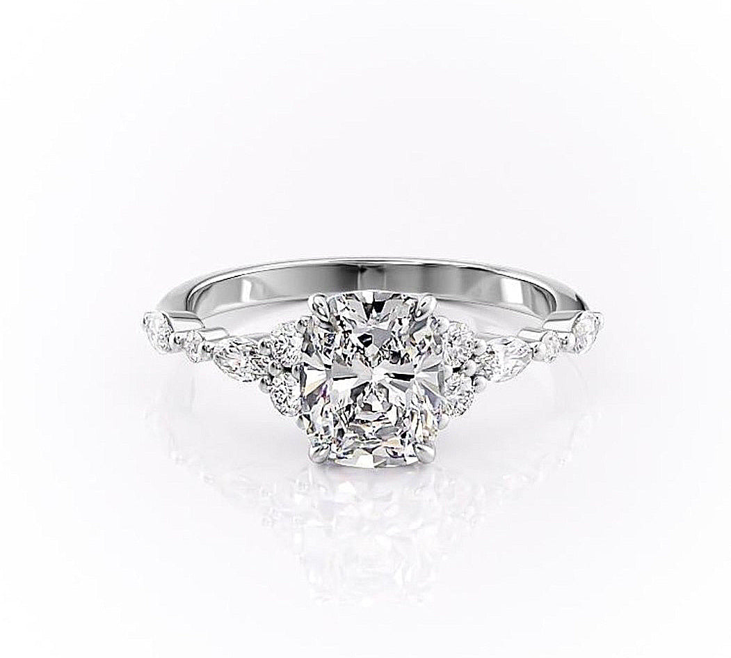 2.0 CT Elongated Cushion Cut Cluster Moissanite Engagement Ring 10