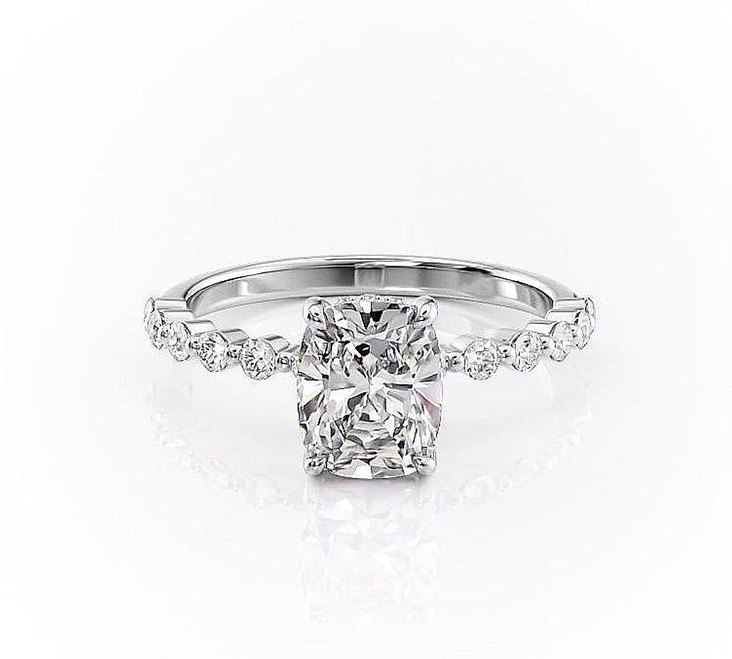 2.0 CT Elongated Cushion Cut Hidden Halo Pave Setting Moissanite Engagement Ring 10