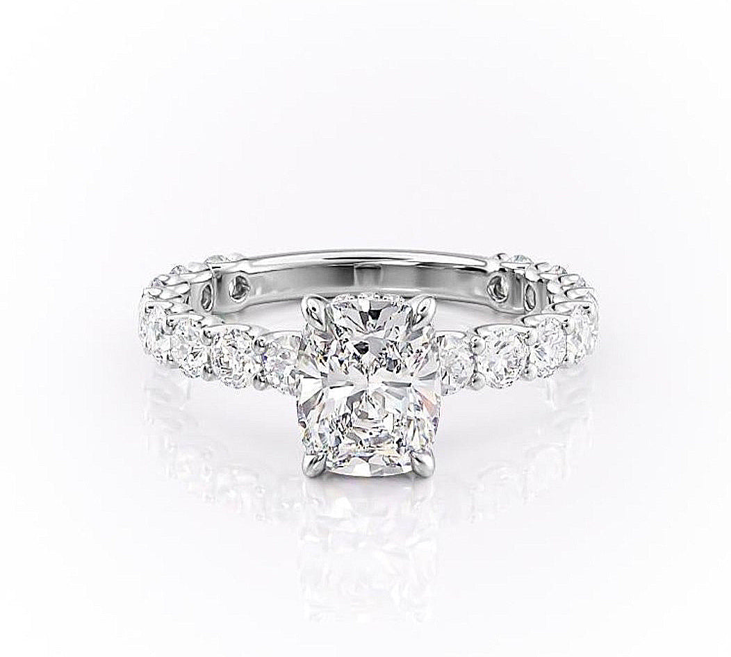 2.0 CT Elongated Cushion Cut Hidden Halo Pave Moissanite Engagement Ring 10