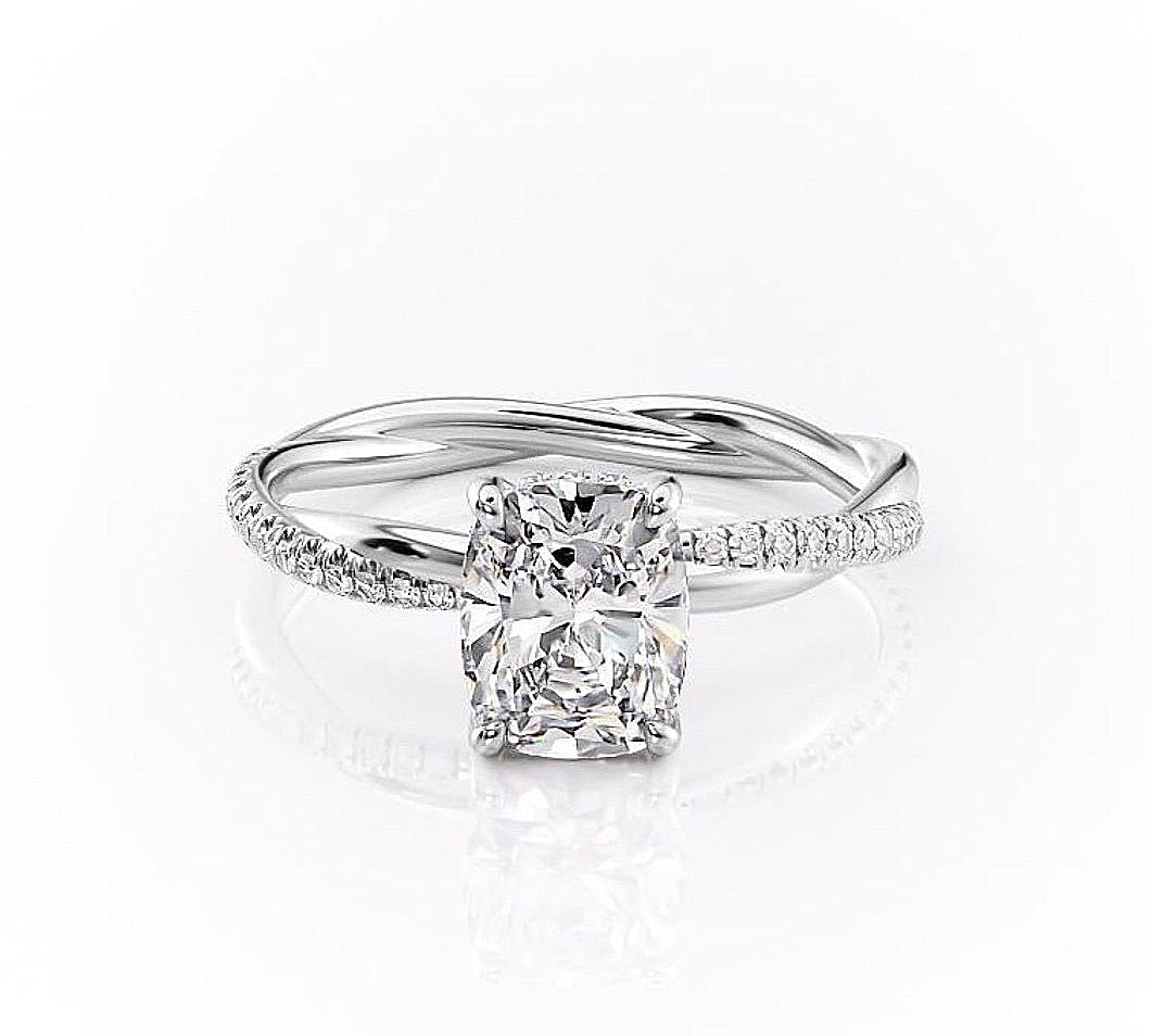 2.0 CT Elongated Cushion Cut Solitaire Twisted Pave Moissanite Engagement Ring 10