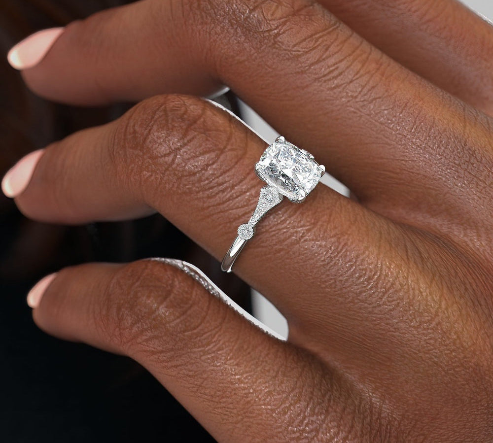 2.0 CT Elongated Cushion Cut Hidden Halo Moissanite Engagement Ring 3