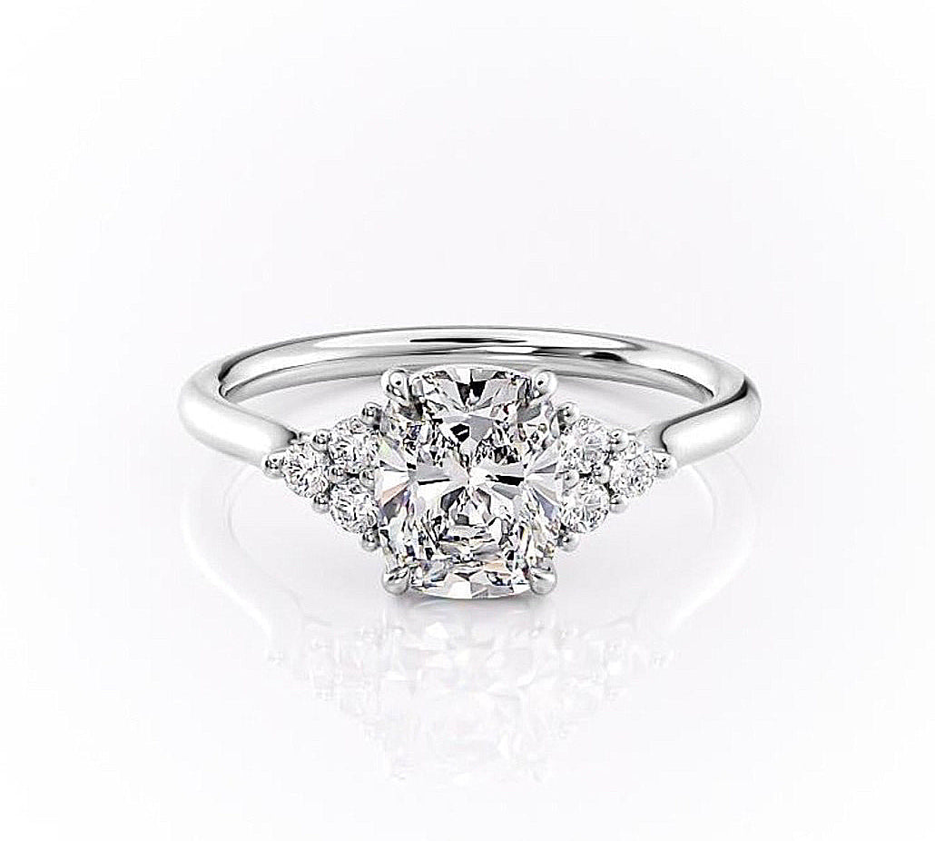 2.0 CT Cushion Cut Cluster Moissanite Engagement Ring 10