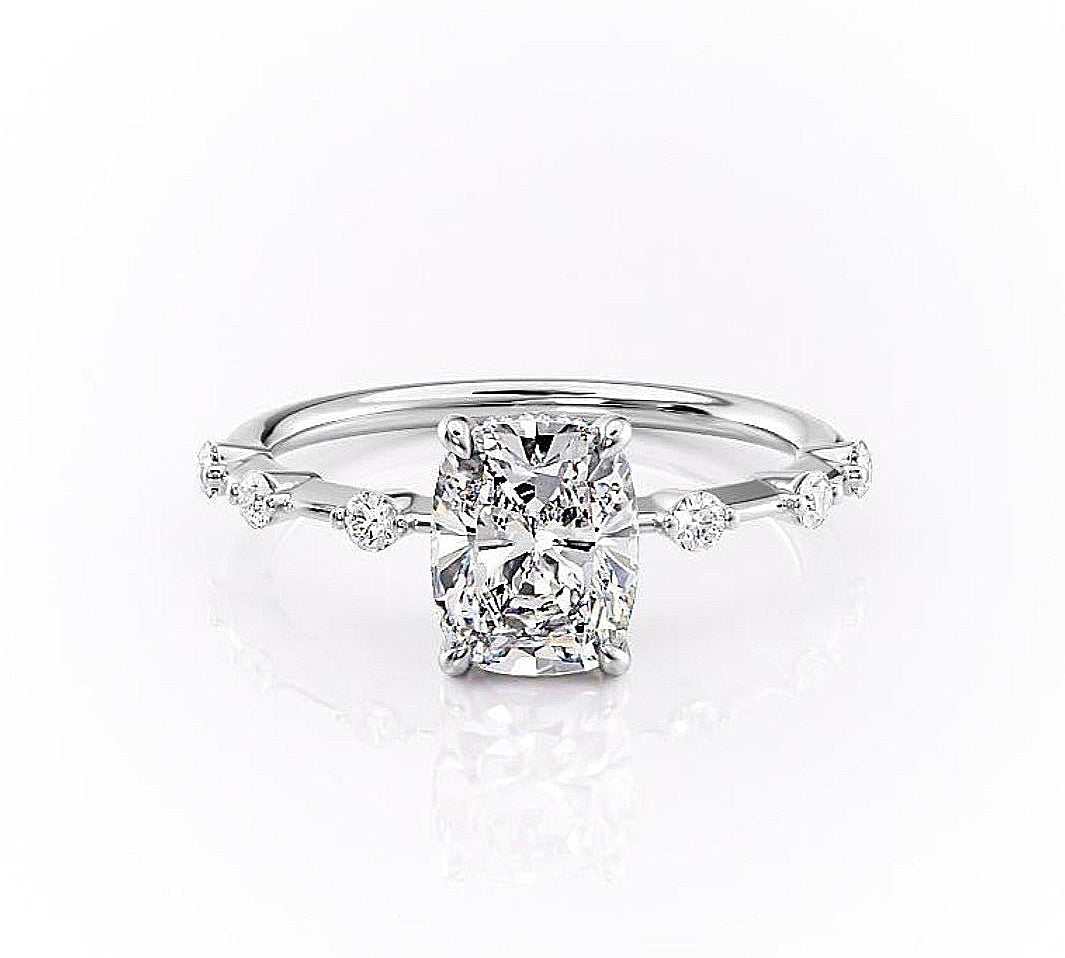 2.0 CT Elongated Cushion Cut Solitaire Dainty Style Moissanite Engagement Ring 8