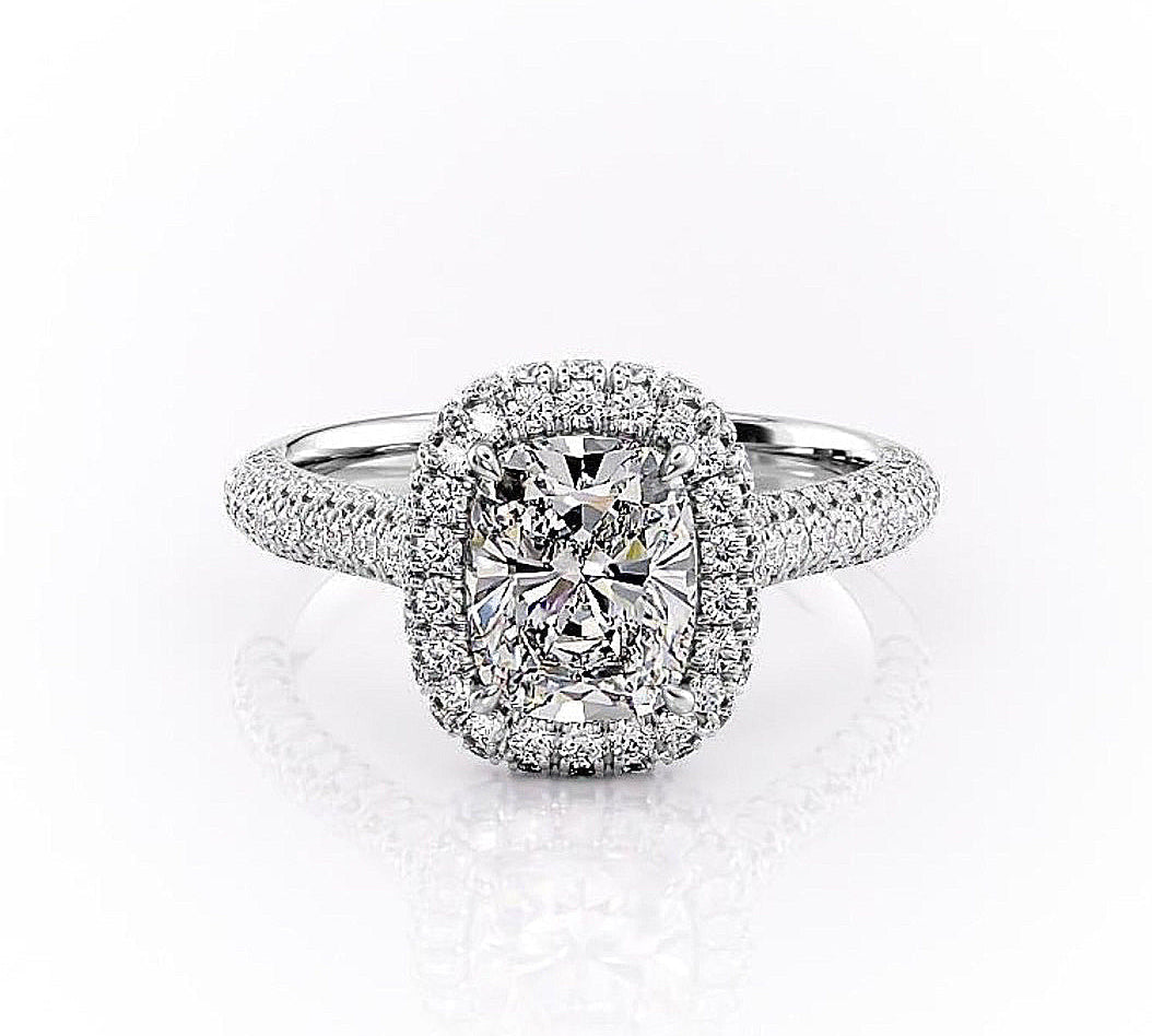 2.0 CT Elongated Cushion Cut Halo Triple Pave Moissanite Engagement Ring 10