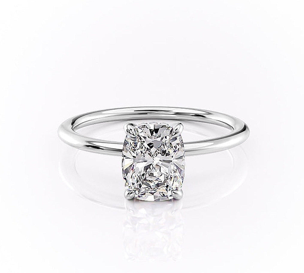 2.0 CT Elongated Cushion Cut Solitaire Hidden Halo Setting Moissanite Engagement Ring 9