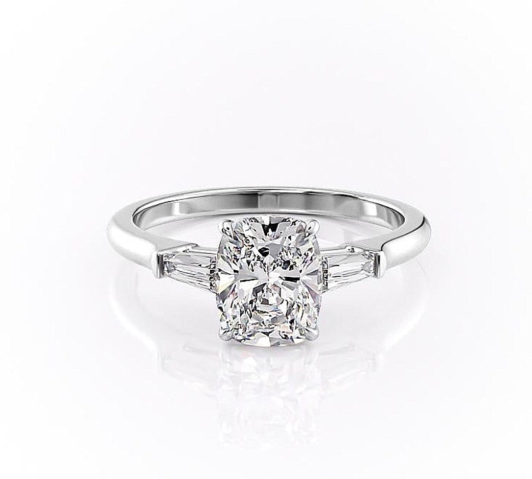 2.0 CT Cushion Cut Three Stone Moissanite Engagement Ring 10