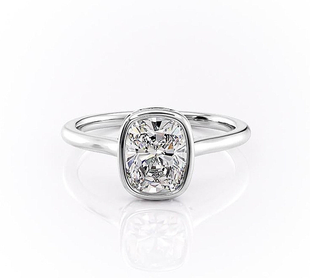2.0 CT Cushion Cut Solitaire Bezel Hidden Halo Setting Moissanite Engagement Ring 10