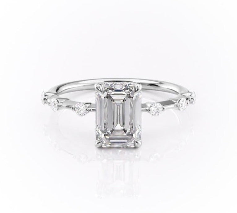 2.10 CT Emerald Cut Solitaire Dainty Style Moissanite Engagement Ring 10