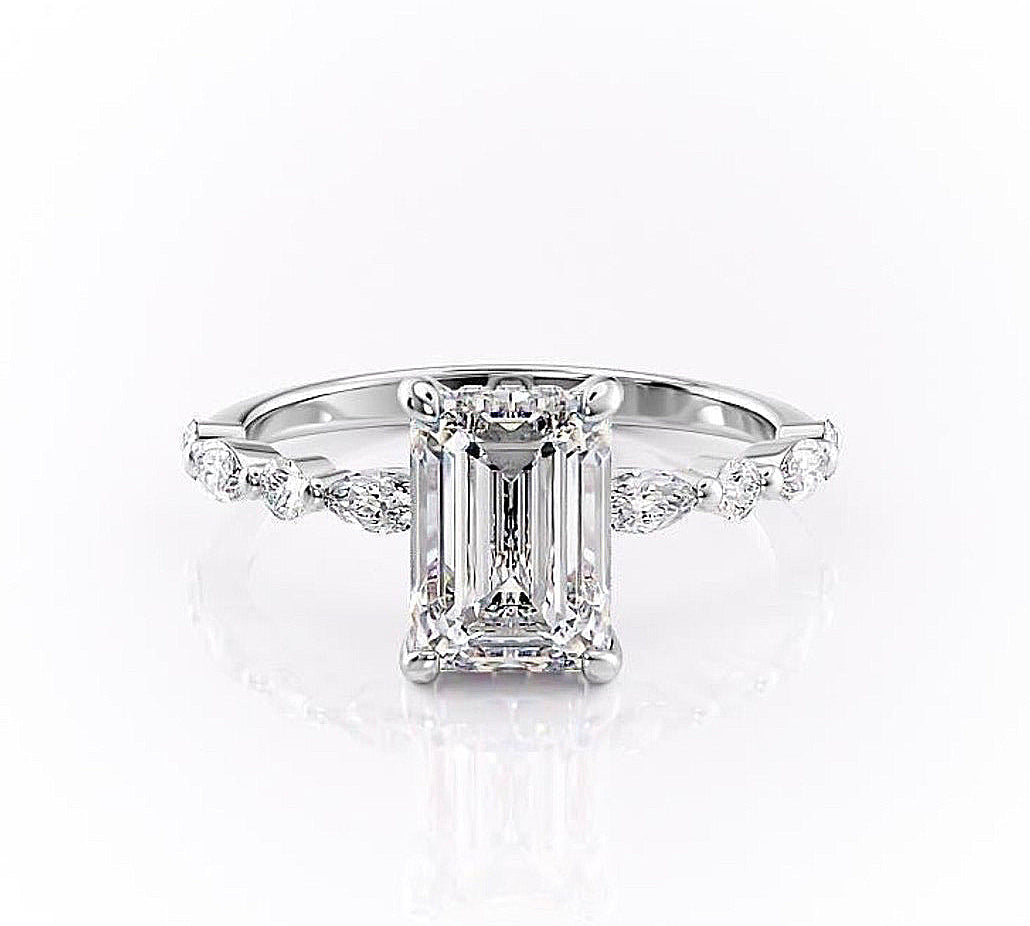 2.10 CT Emerald Cut Solitaire Pave Setting Moissanite Engagement Ring 10