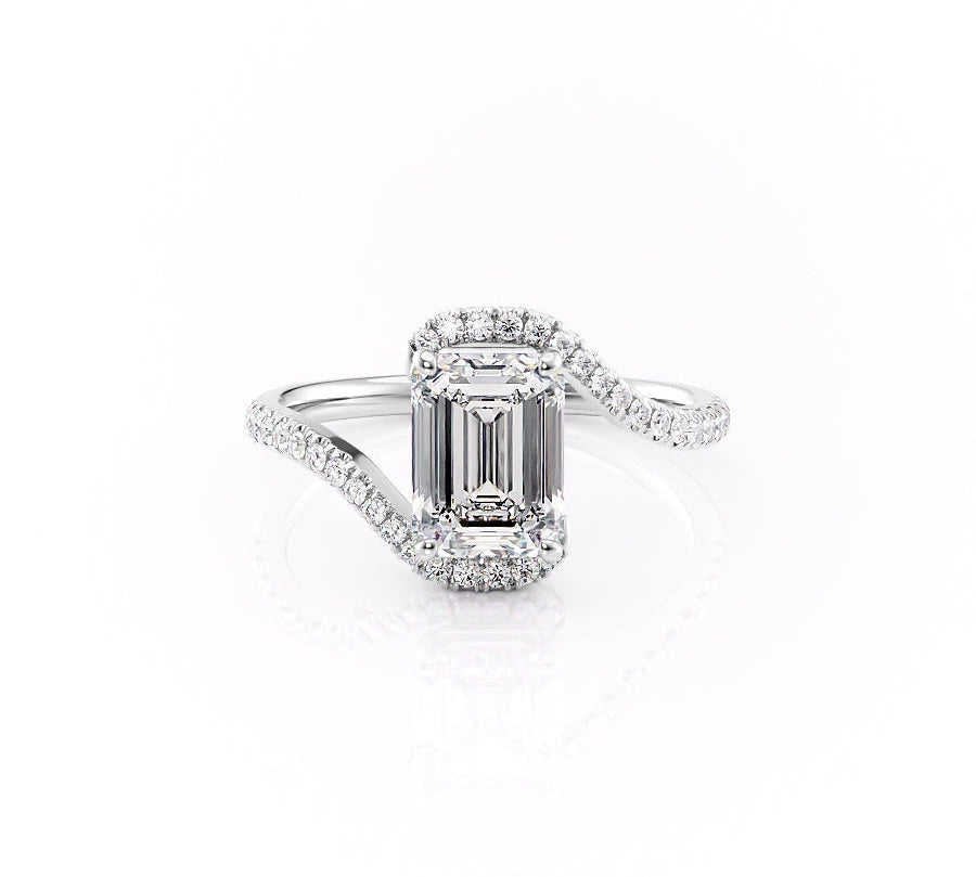 2.10 CT Emerald Cut Solitaire Bypass Setting Moissanite Engagement Ring 10