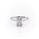 2.10 CT Emerald Cut Solitaire Pave Setting Moissanite Engagement Ring 10