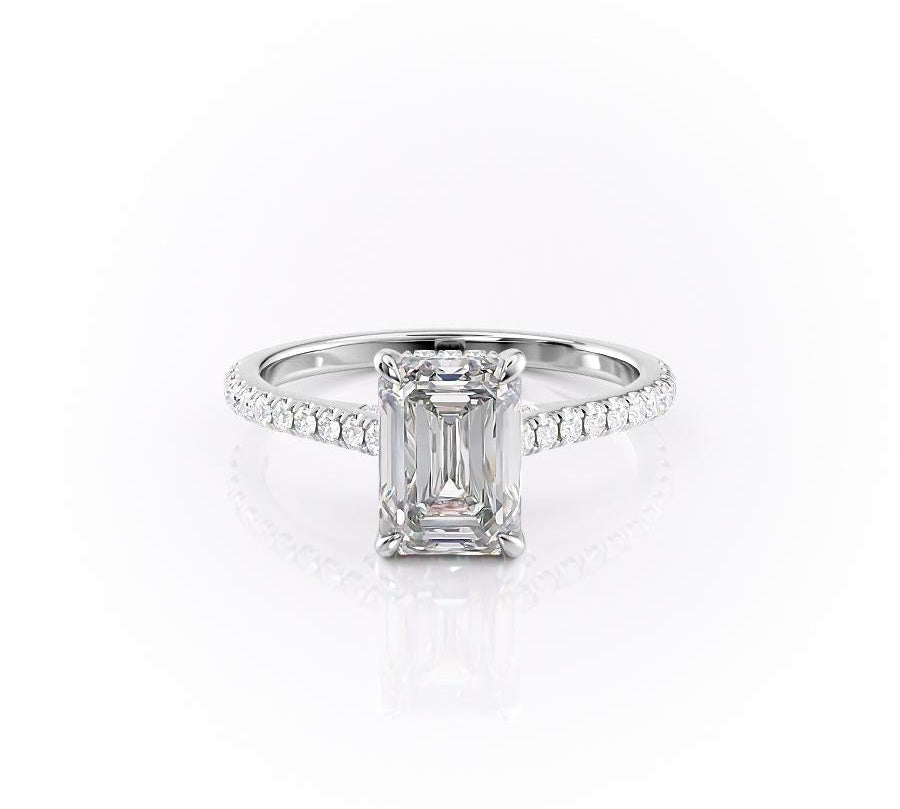 2.10 CT Emerald Cut Solitaire Pave Setting Moissanite Engagement Ring 10