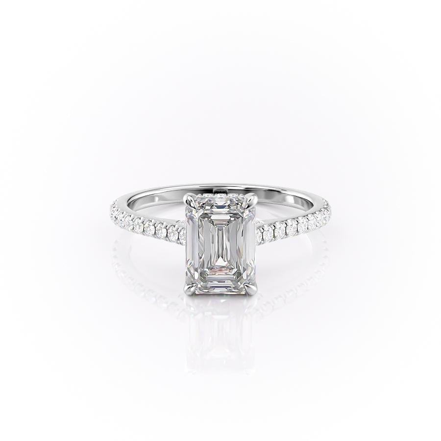 2.10 CT Emerald Cut Solitaire Pave Setting Moissanite Engagement Ring 10