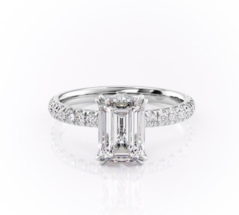 2.10 CT Emerald Cut Solitaire Pave Setting Moissanite Engagement Ring 10