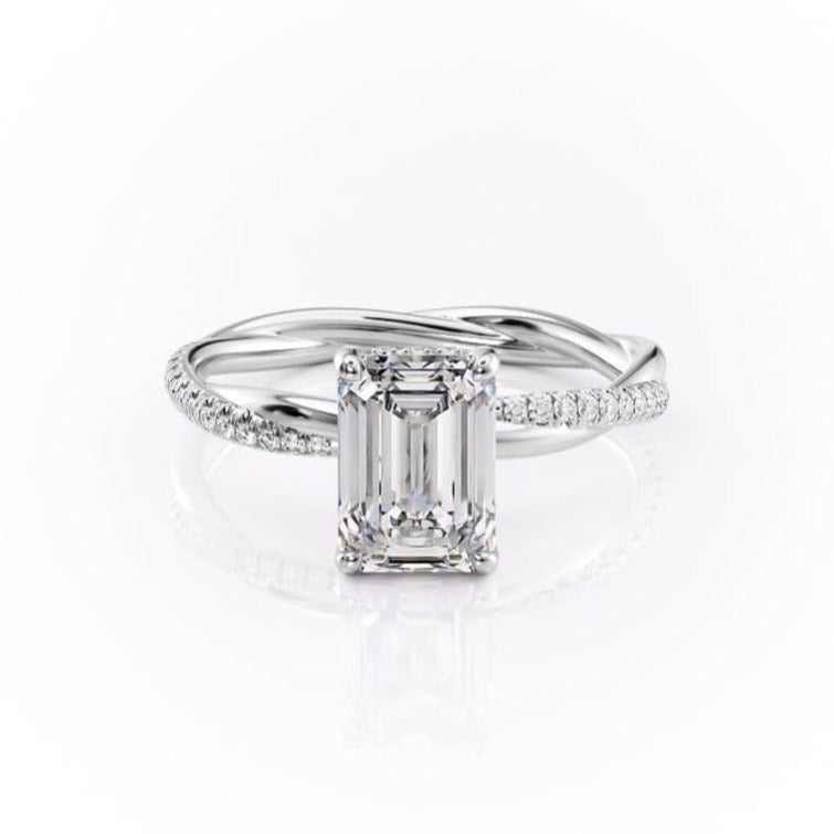 2.10 CT Emerald Cut Solitaire Twisted Pave Moissanite Engagement Ring 10