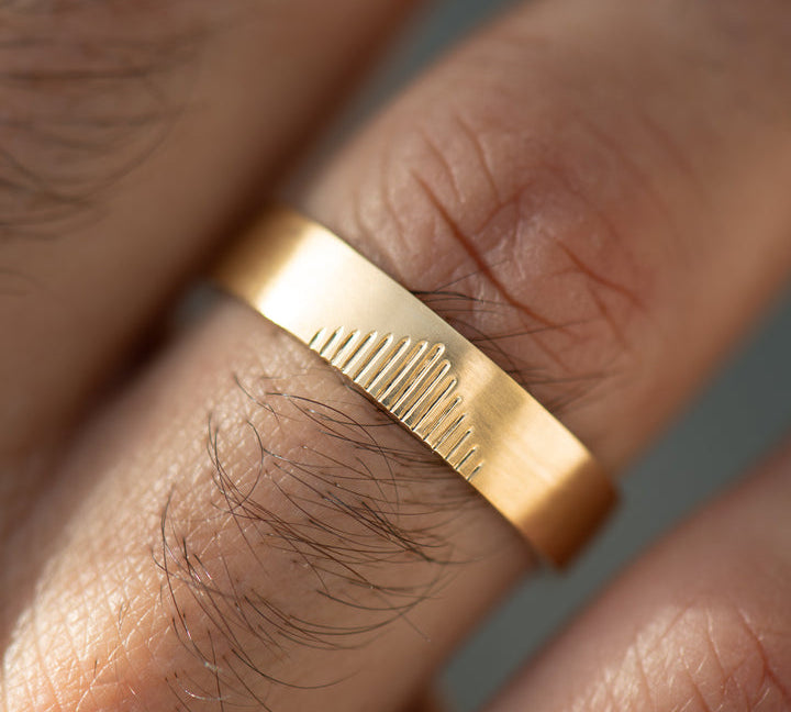 Classic Men's Wedding Band With Linear Mountains 3