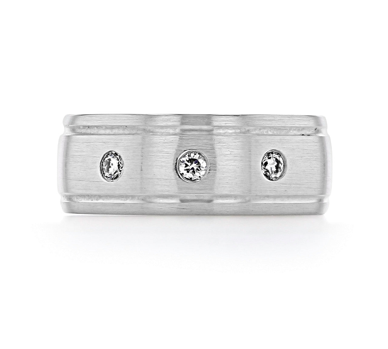 Brushed Finish Men's Round Stones Wedding Band 1