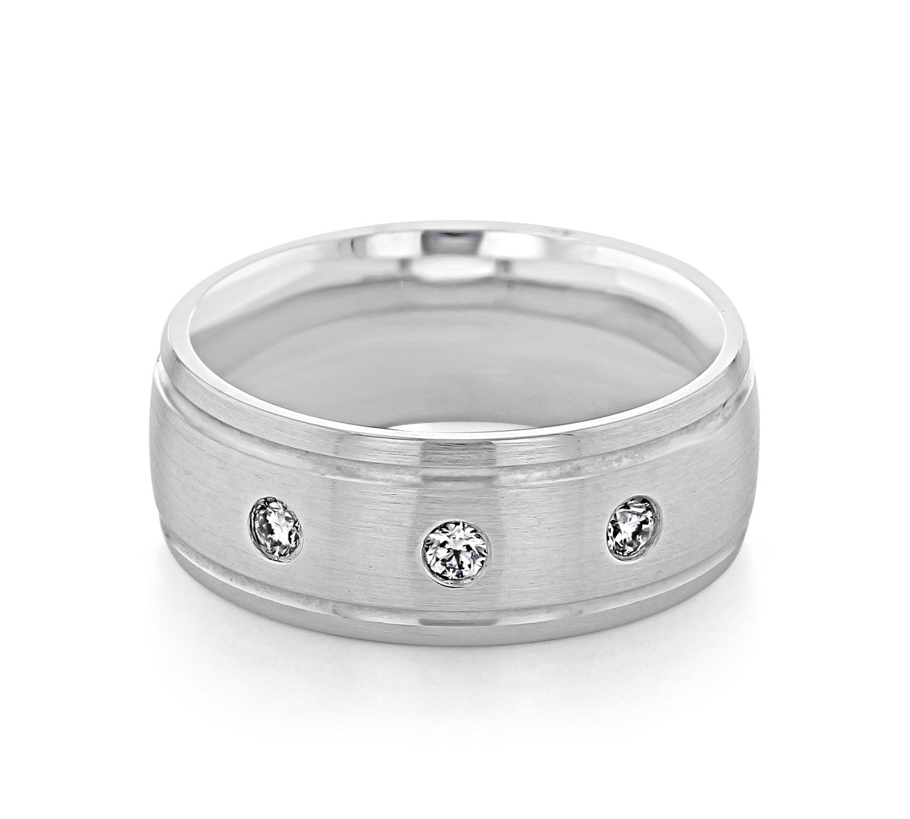 Brushed Finish Men's Round Stones Wedding Band 3