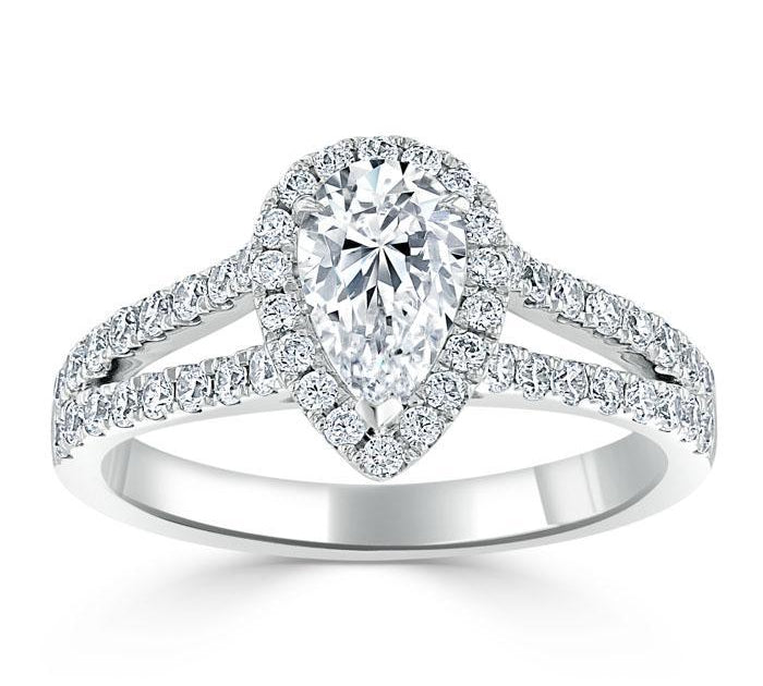 0.75 CT Pear Cut Halo Split Shank Setting Moissanite Engagement Ring 2