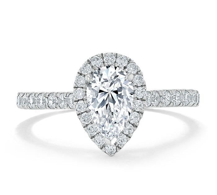 1.0 CT Pear Cut Halo Moissanite Engagement Ring With Pave Setting 1