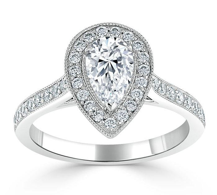 1.52 CT Pear Cut Halo Channel Pave Moissanite Engagement Ring 3