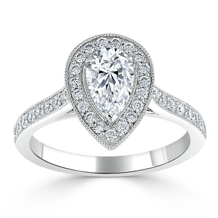 1.52 CT Pear Cut Halo Channel Pave Moissanite Engagement Ring 3