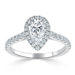 1.0 CT Pear Cut Halo Moissanite Engagement Ring With Pave Setting 2