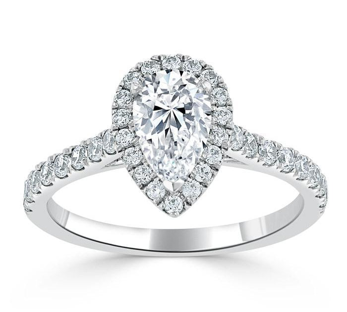 1.0 CT Pear Cut Halo Moissanite Engagement Ring With Pave Setting 2