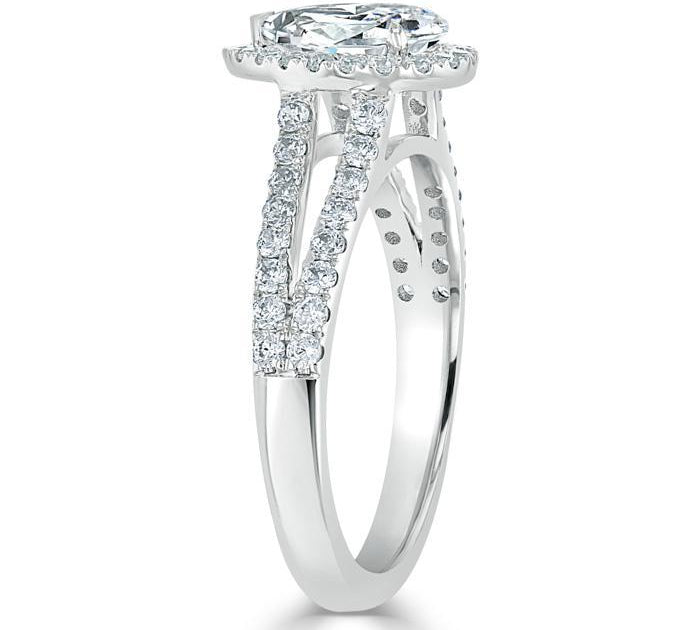 0.75 CT Pear Cut Halo Split Shank Setting Moissanite Engagement Ring 3