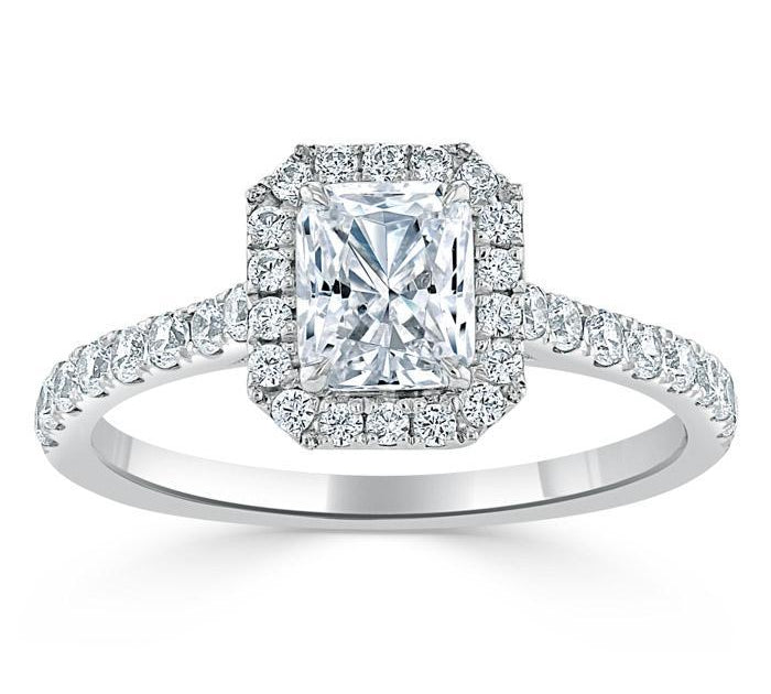 1.0 CT Radiant Cut Halo Pave Setting Moissanite Engagement Ring 2