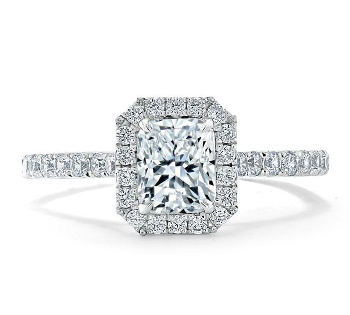 1.0 CT Radiant Cut Halo Pave Setting Moissanite Engagement Ring 1