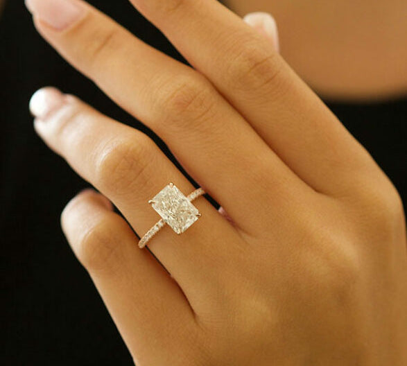 3.51 CT Radiant Cut Solitaire & Hidden Halo Setting Moissanite Engagement Ring 1