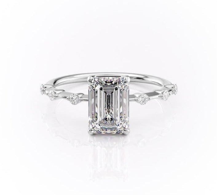 2.10 CT Emerald Cut Solitaire Dainty Style Moissanite Engagement Ring 10