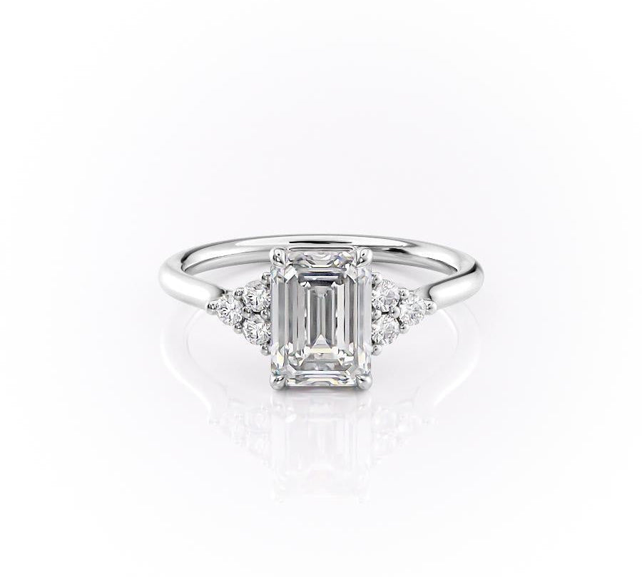 2.10 CT Emerald Cut Cluster Moissanite Engagement Ring 10