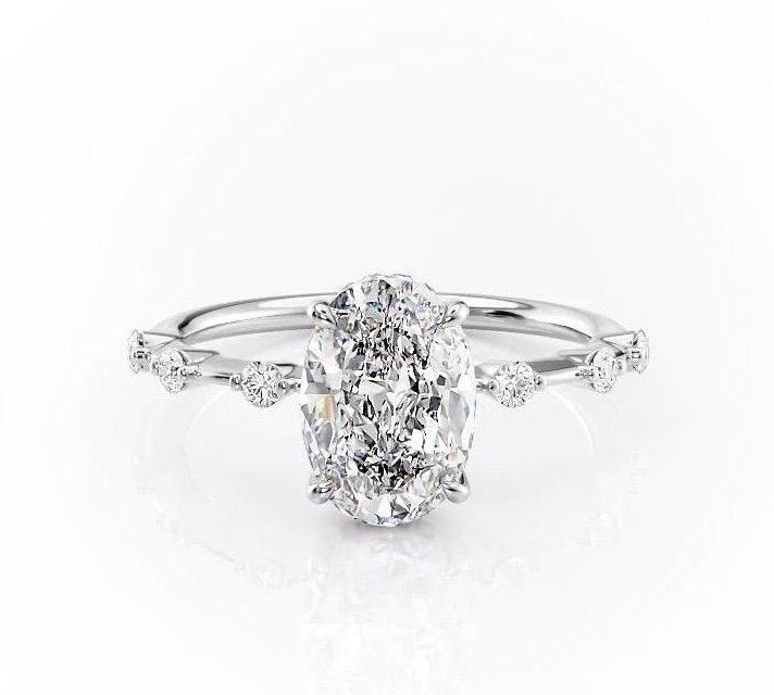 2.10 CT Oval Cut Solitaire Dainty Pave Moissanite Engagement Ring 10