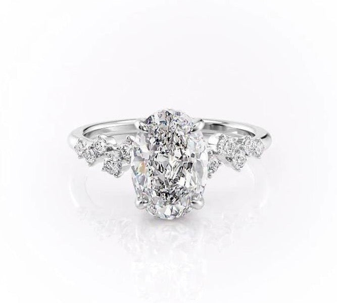 2.10 Oval Cut Cluster Style Moissanite Engagement Ring 10