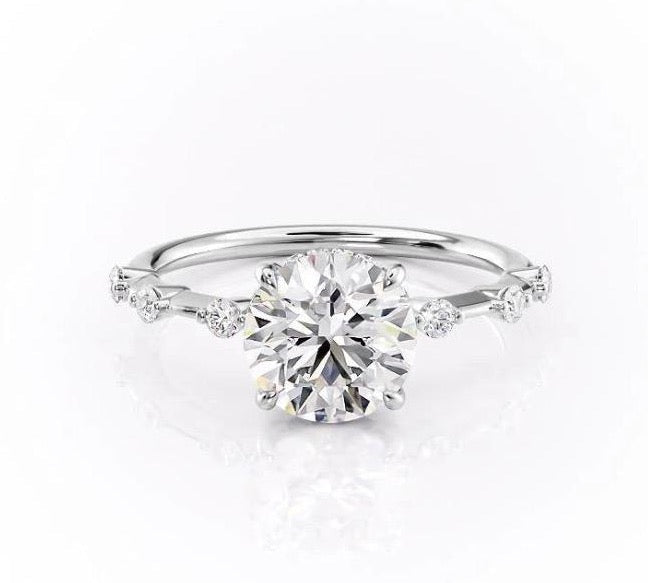 1.60 CT Round Cut Solitaire Dainty Pave Moissanite Engagement Ring 10