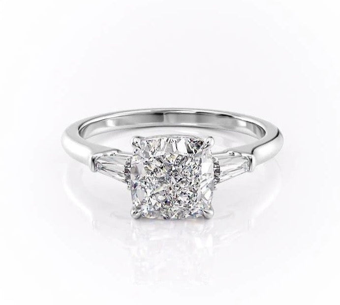 2.54 CT Cushion Cut Three Stones Moissanite Engagement Ring 10