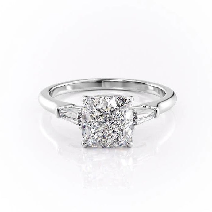 2.54 CT Cushion Cut Three Stones Moissanite Engagement Ring 10